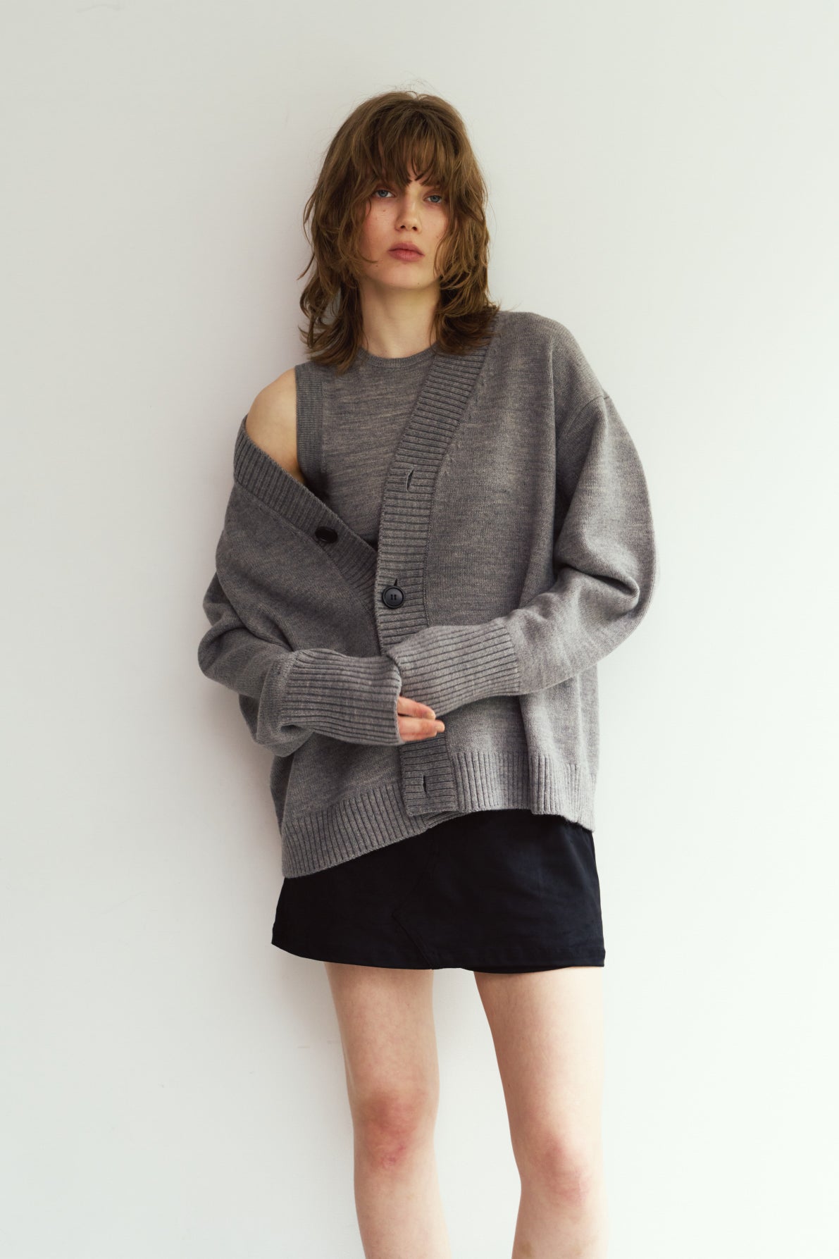 2-piece cardigan/gray