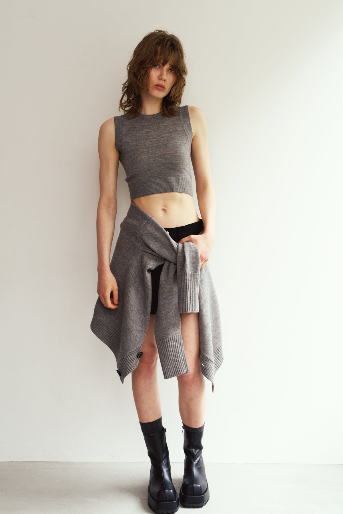 2-piece cardigan/gray