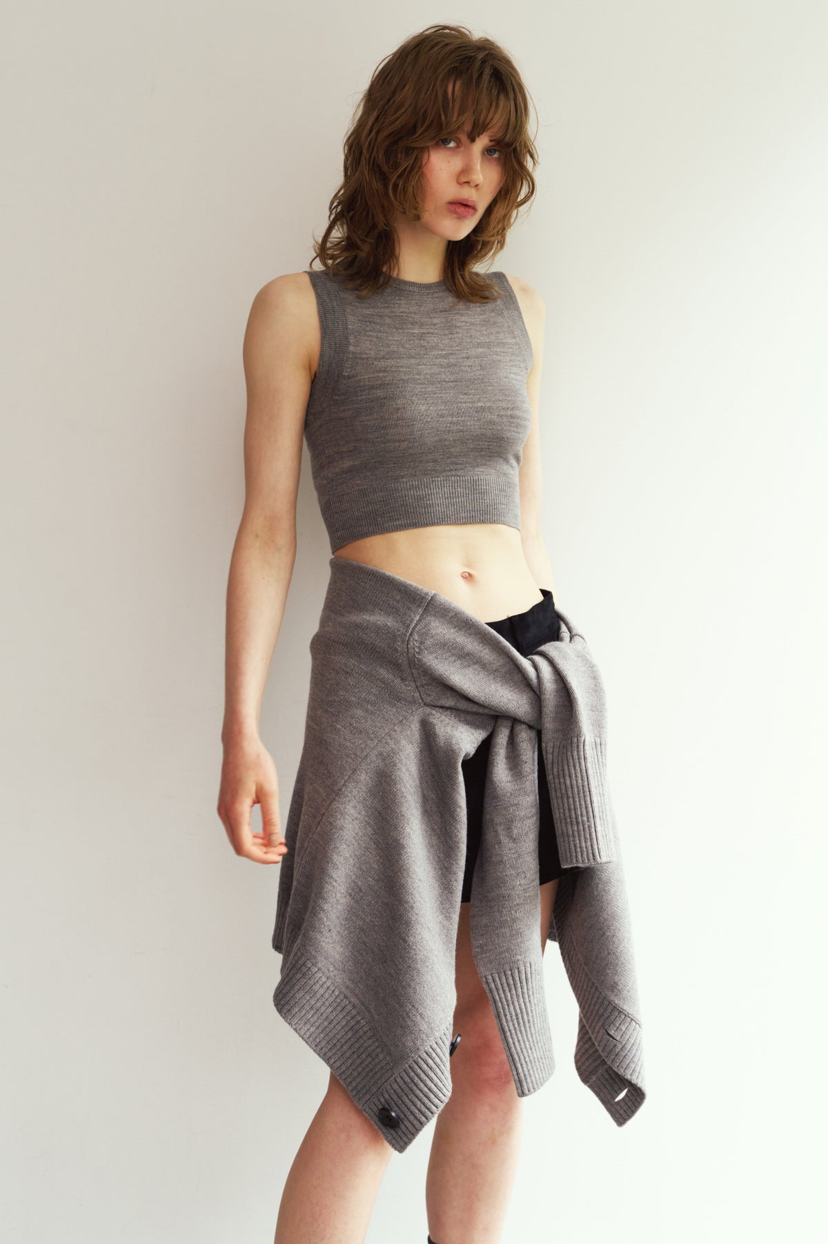 2-piece cardigan/gray