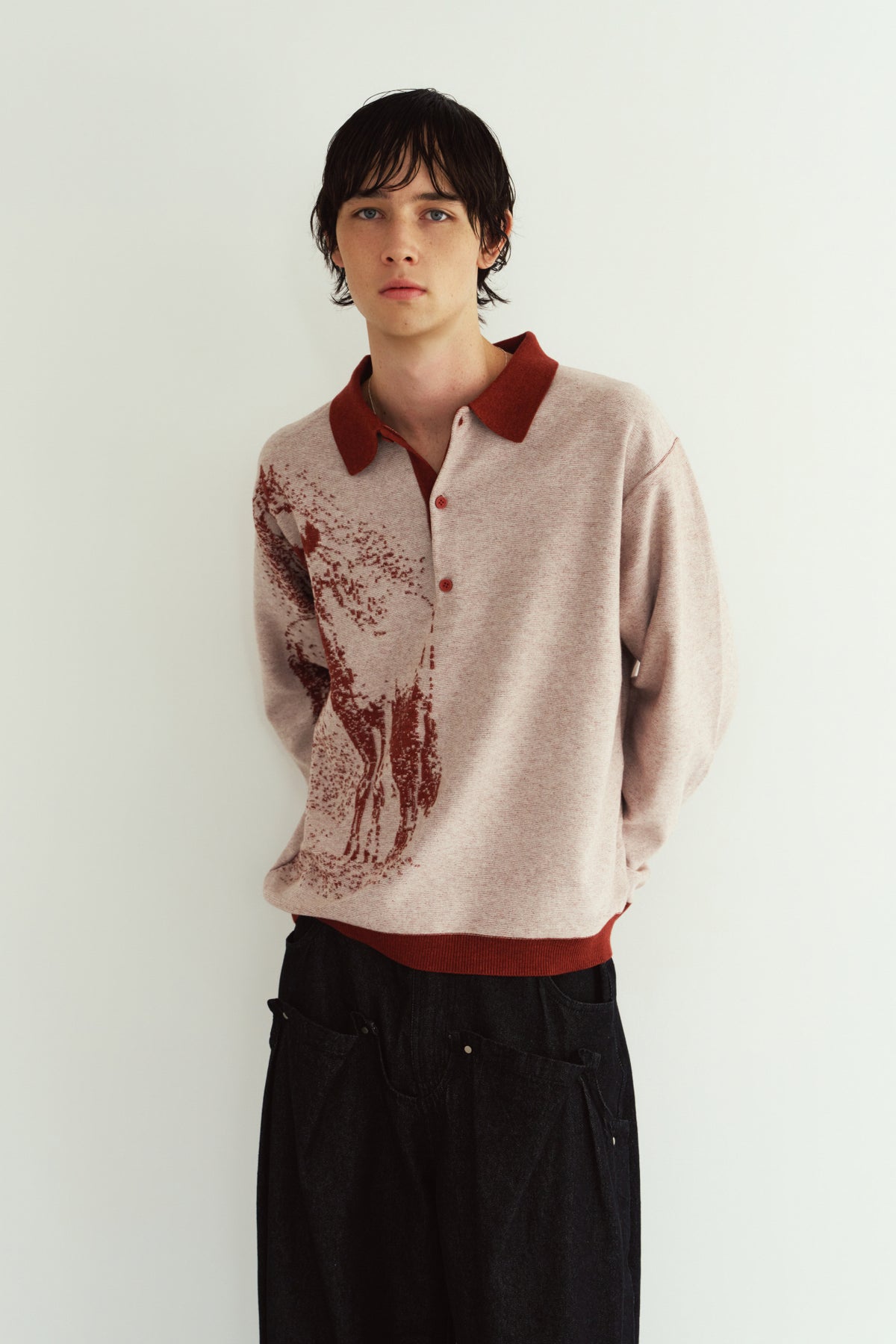reversible jacquard polo knit(unisex)/red