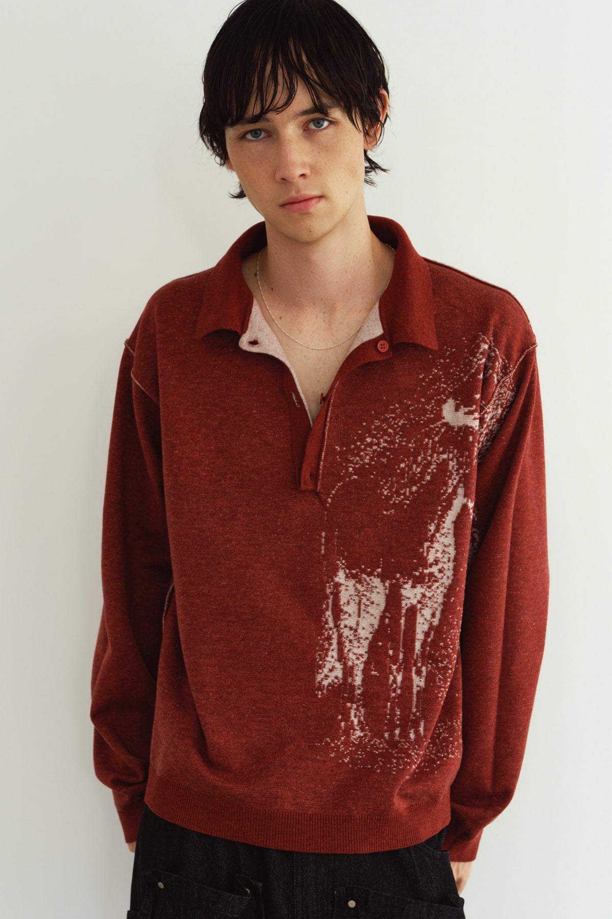 reversible jacquard polo knit(unisex)/red