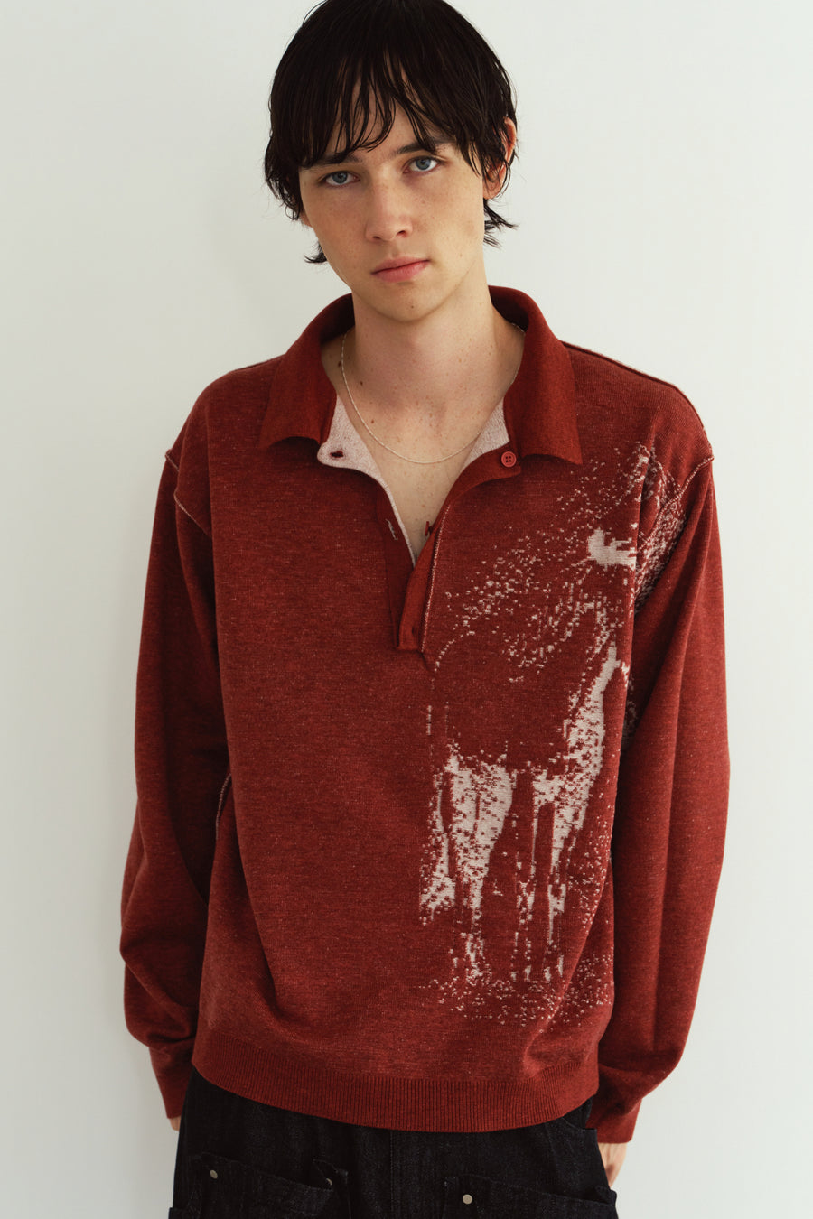 reversible jacquard polo knit(unisex)/red
