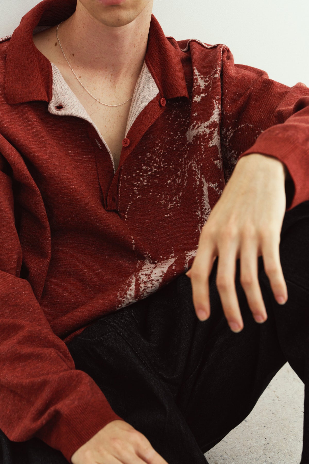 reversible jacquard polo knit(unisex)/red