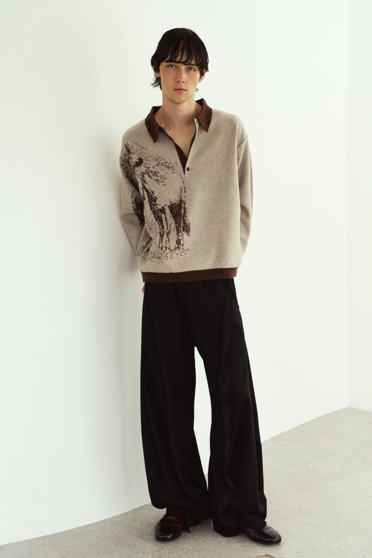 reversible jacquard polo knit(unisex)/brown