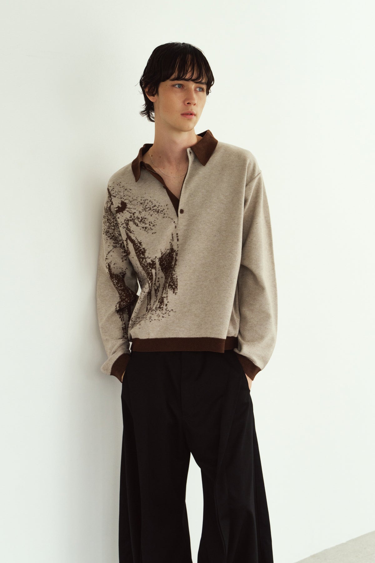 reversible jacquard polo knit(unisex)/brown