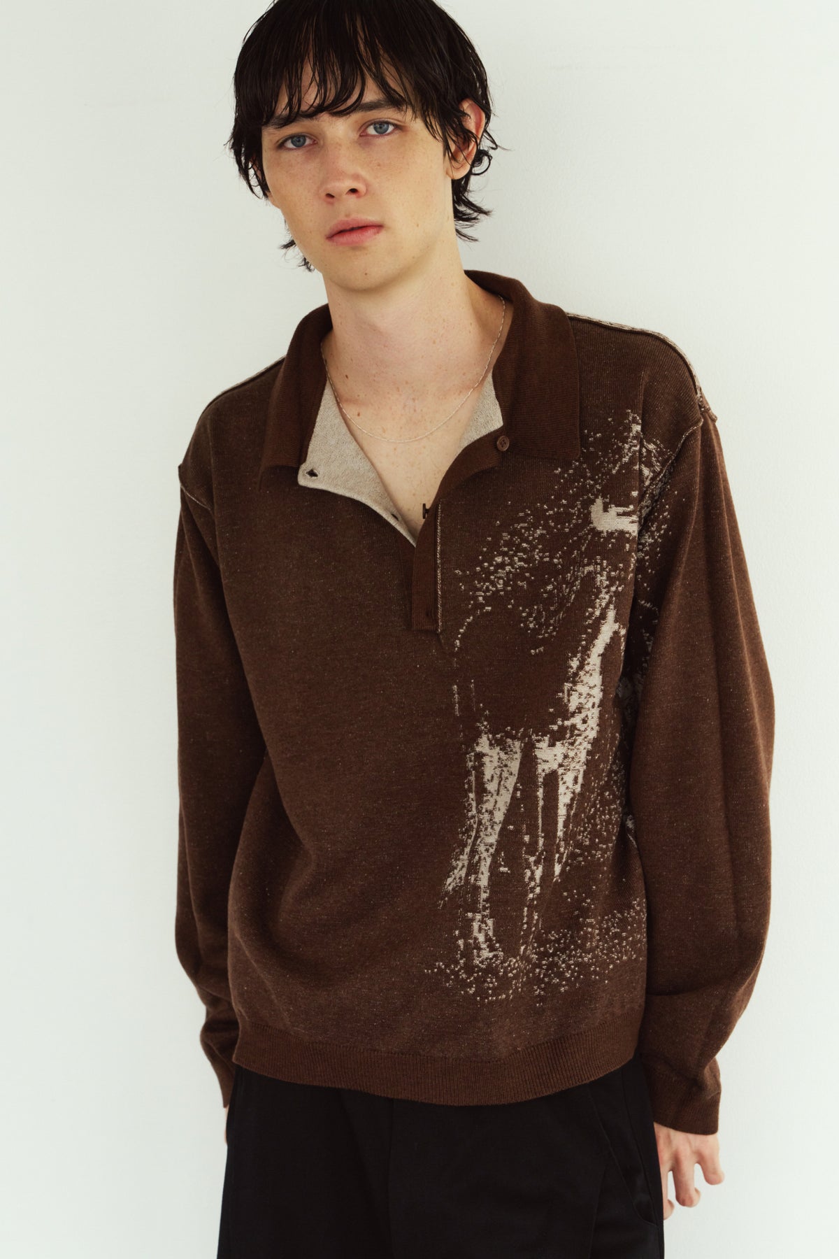 reversible jacquard polo knit(unisex)/brown