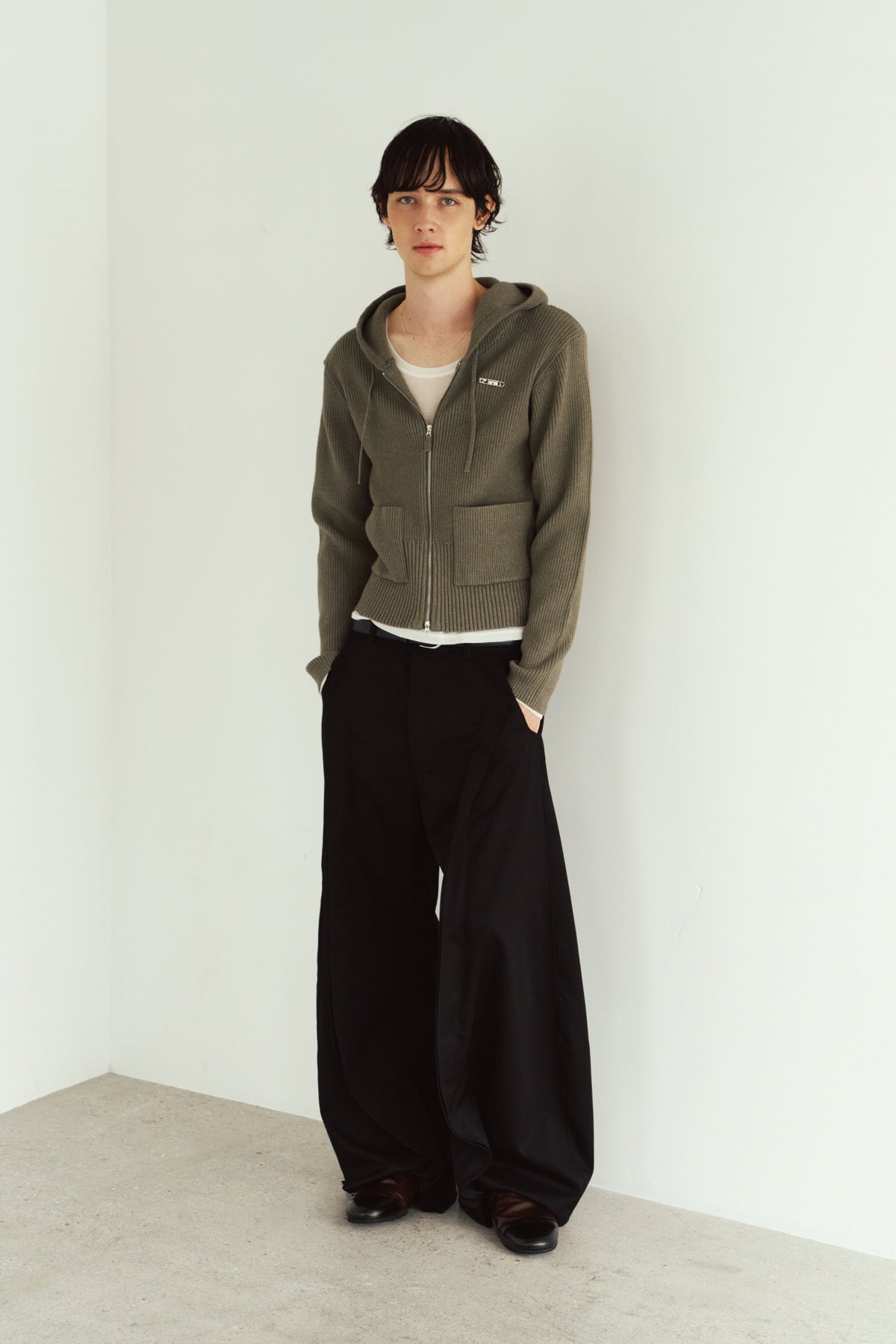 hooded knit parka/gray