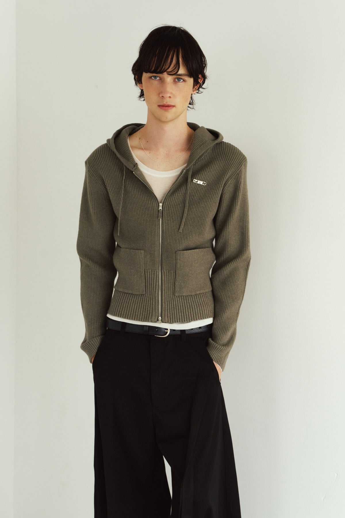 hooded knit parka/gray