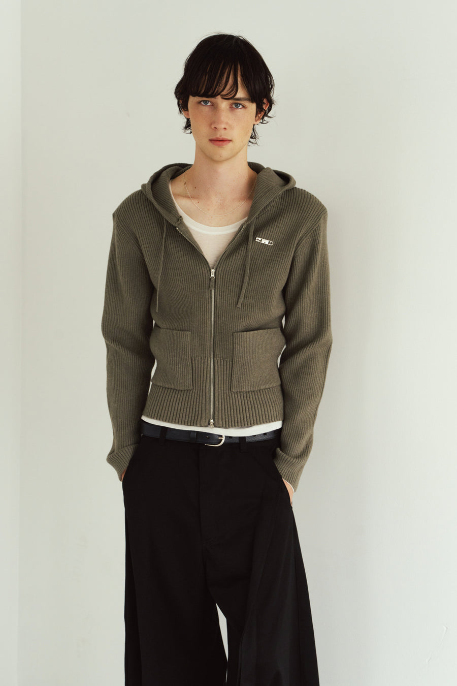 hooded knit parka/gray