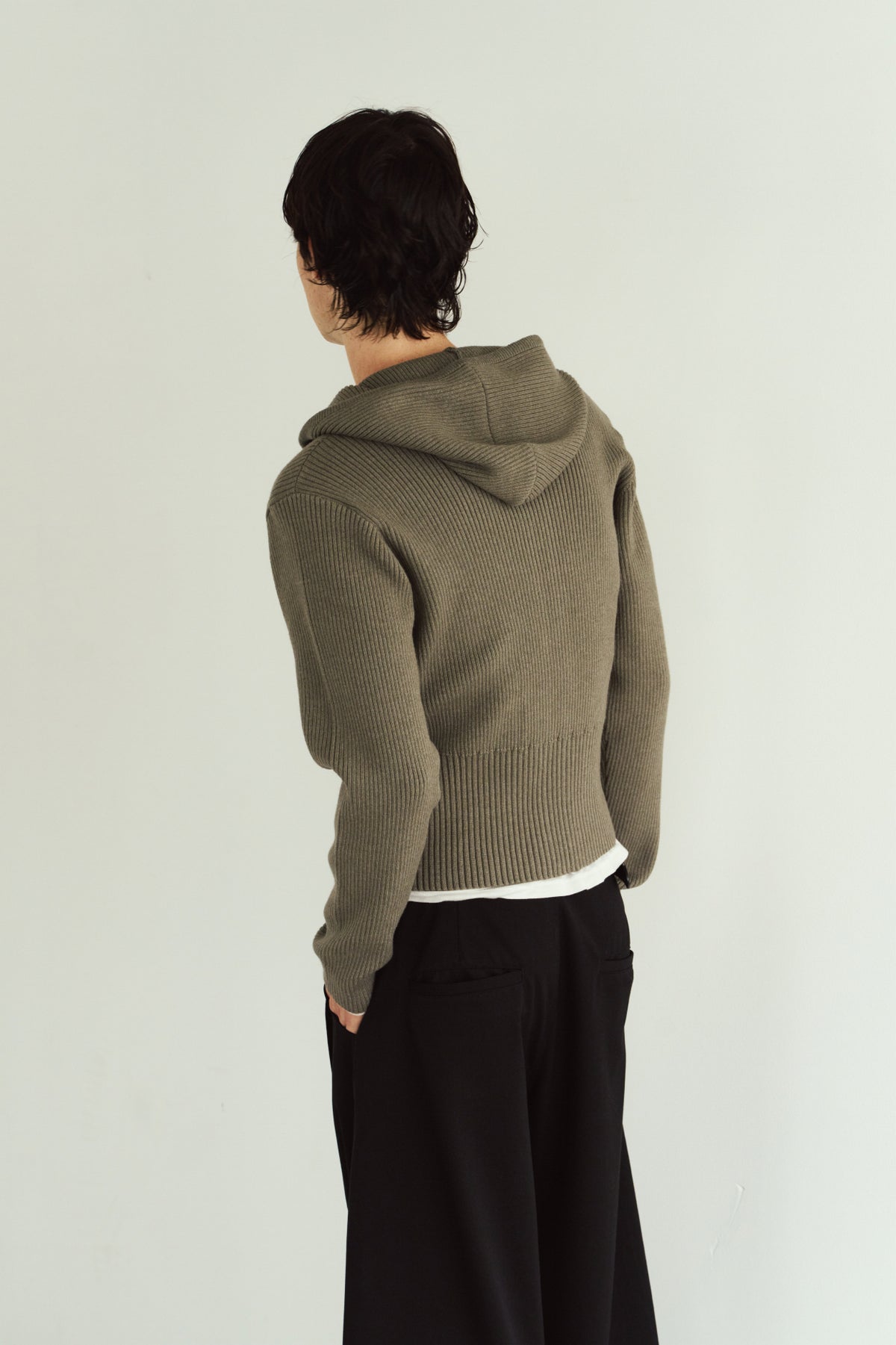 hooded knit parka/gray