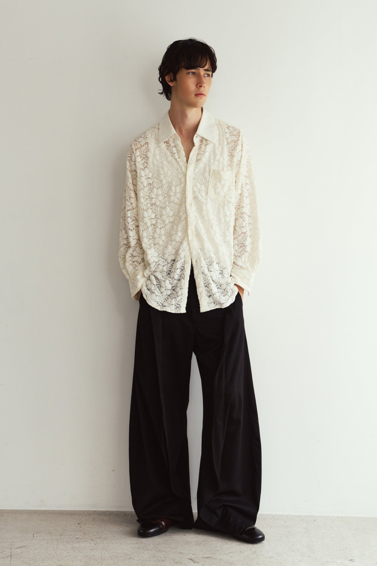 over lace shirt/white