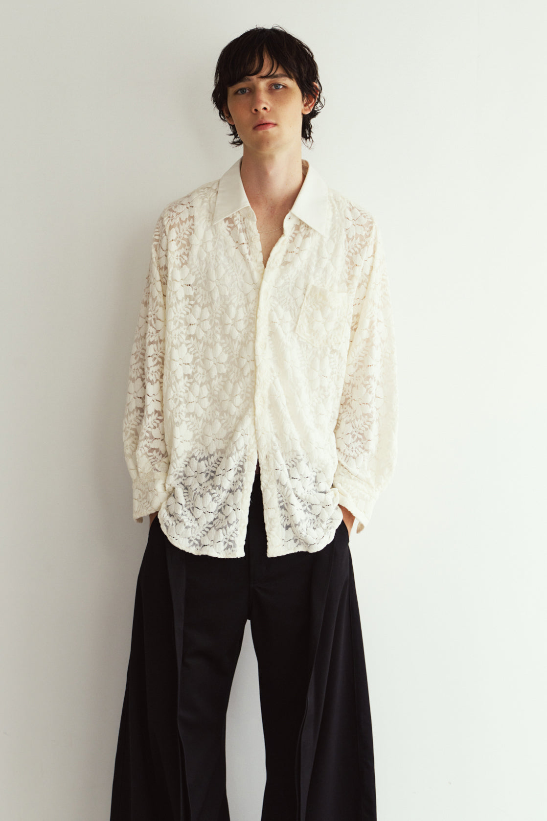 over lace shirt/white