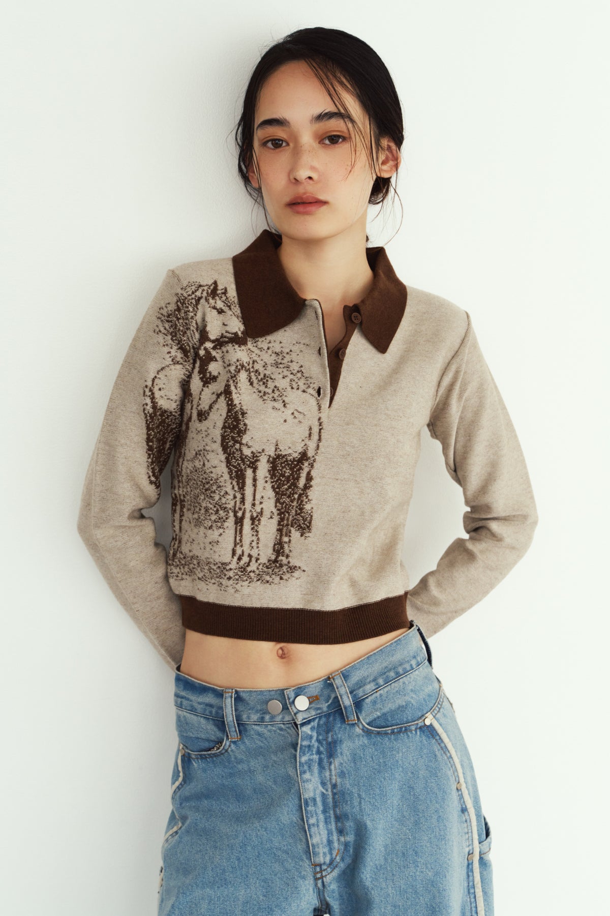 jacquard polo knit/brown