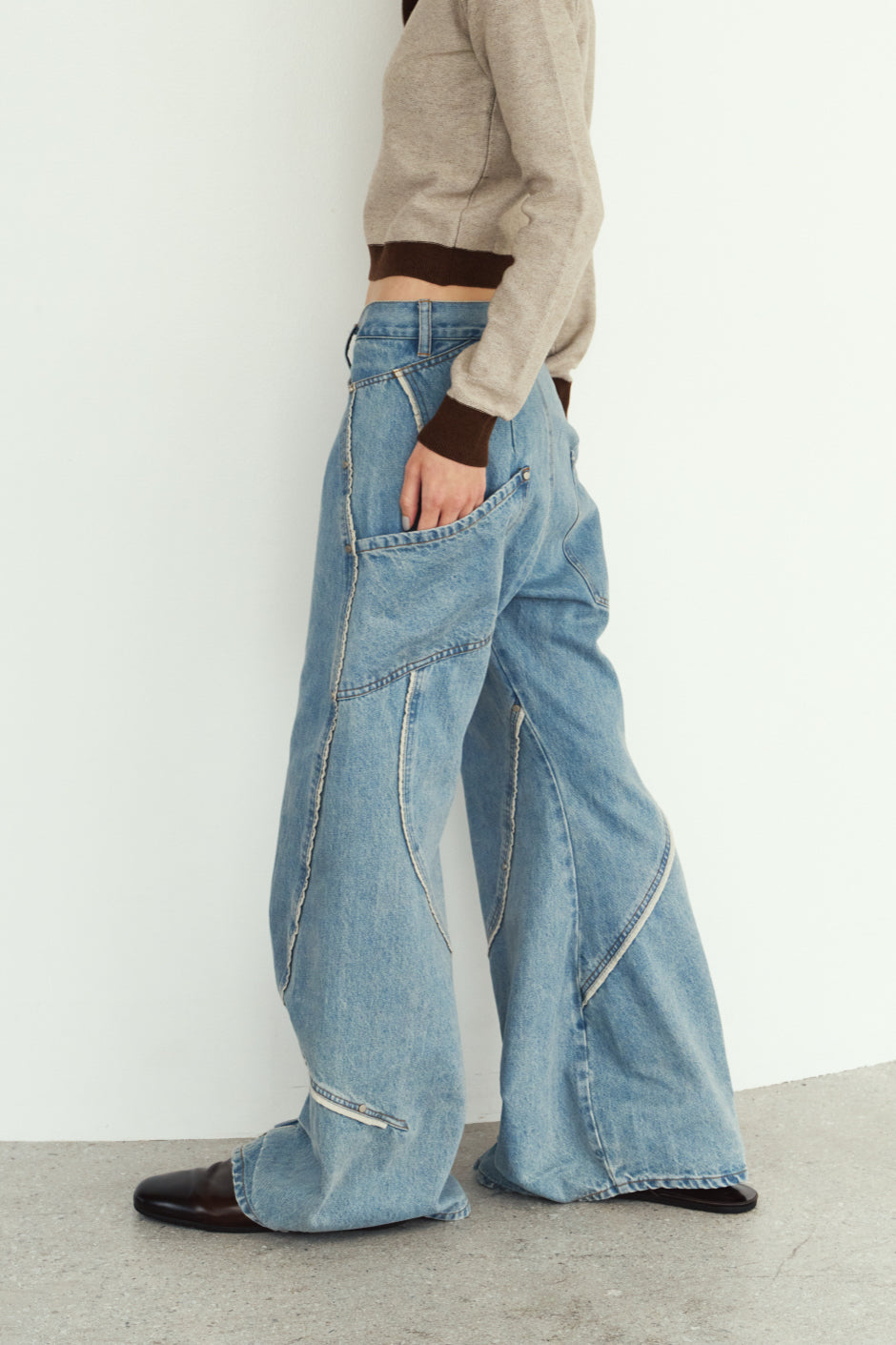 curve utility denim pants(unisex)/blue