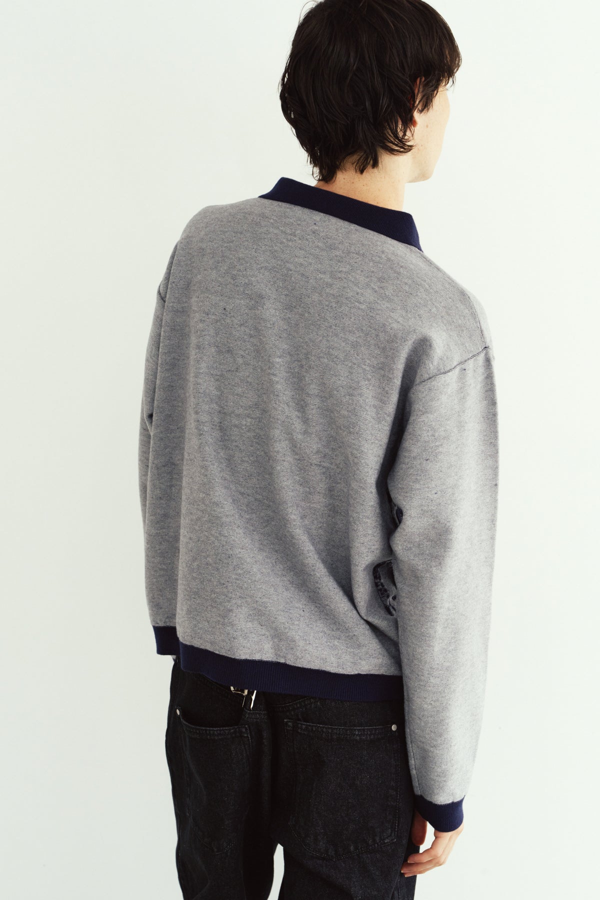 reversible jacquard polo knit(unisex)/navy