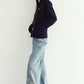hooded knit parka/navy