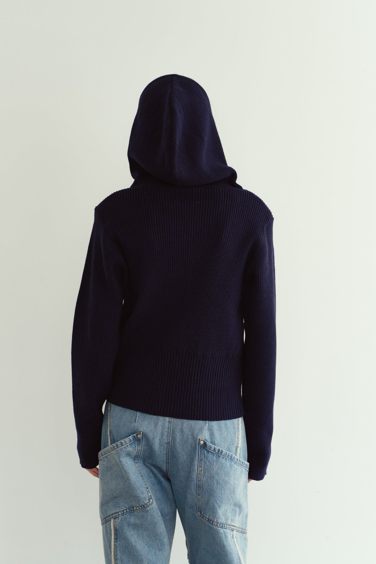 hooded knit parka/navy