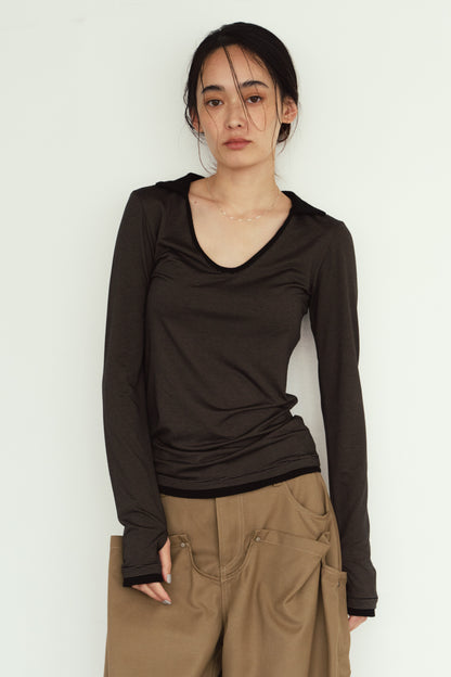u-neck slim top/black