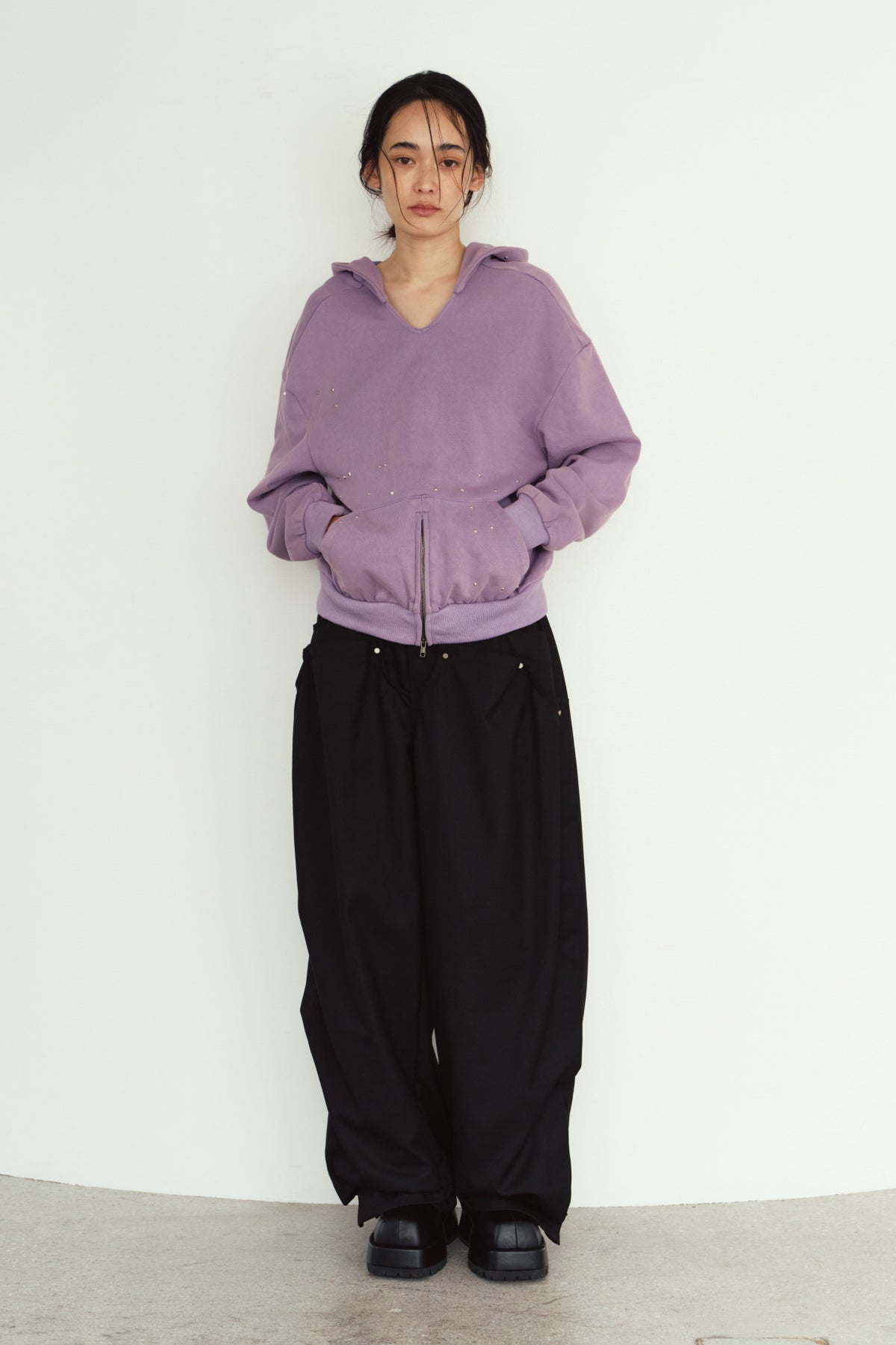 studded hoodie top/purple