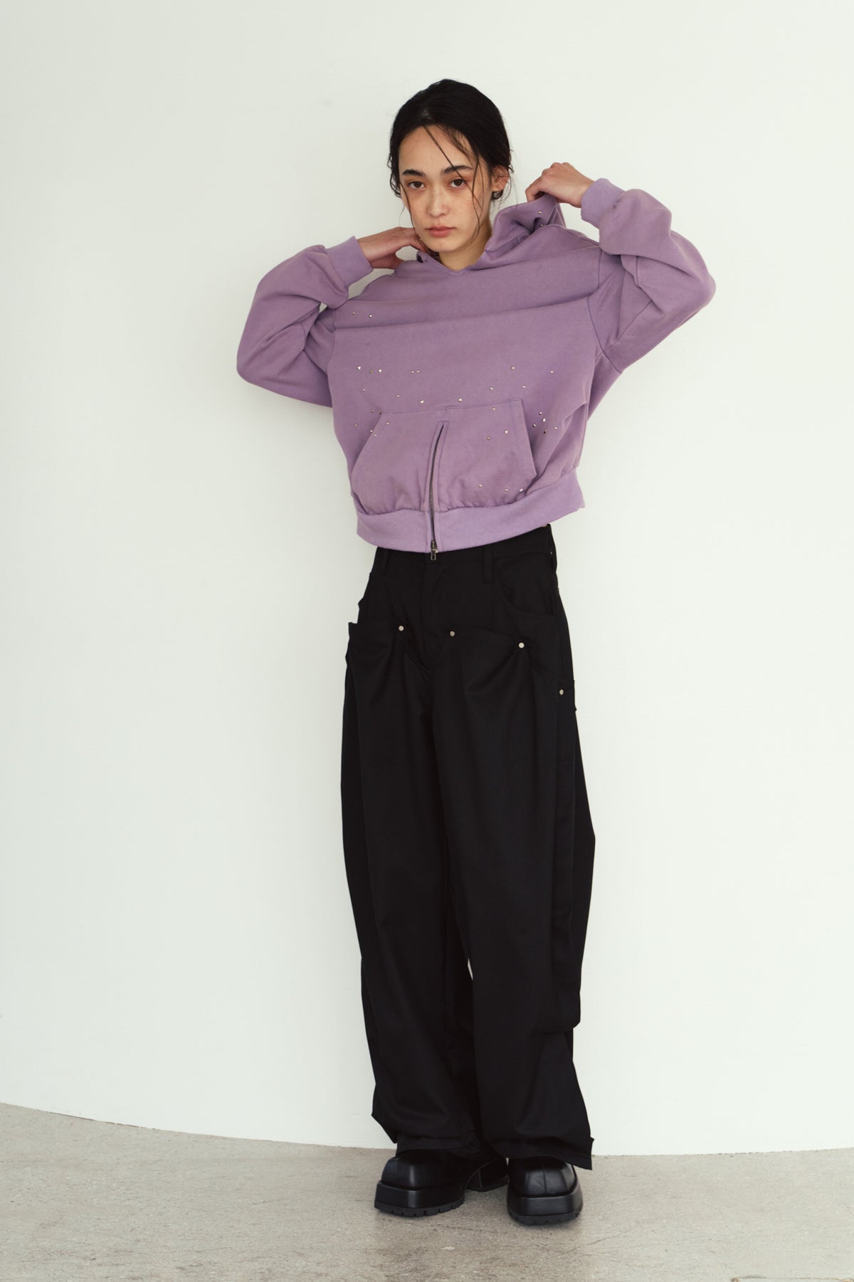 studded hoodie top/purple