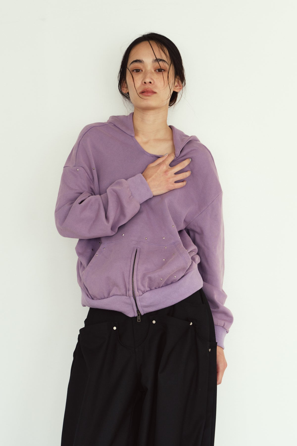 studded hoodie top/purple