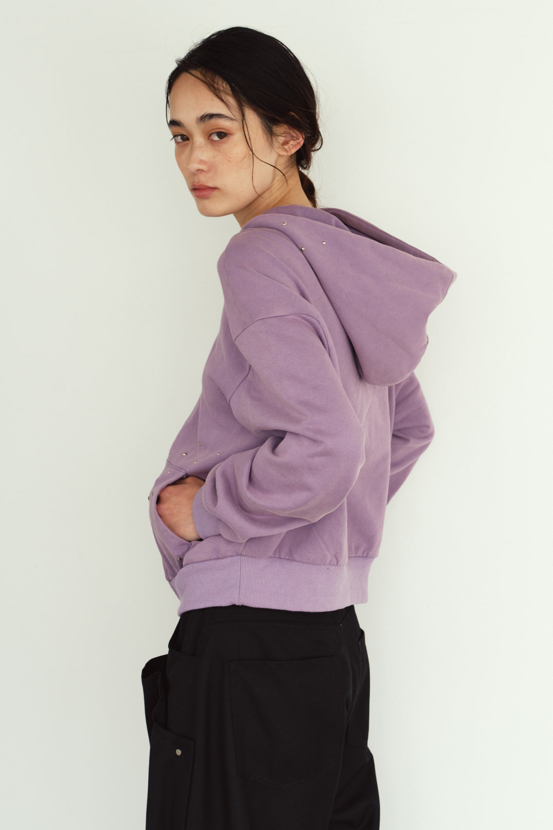 studded hoodie top/purple