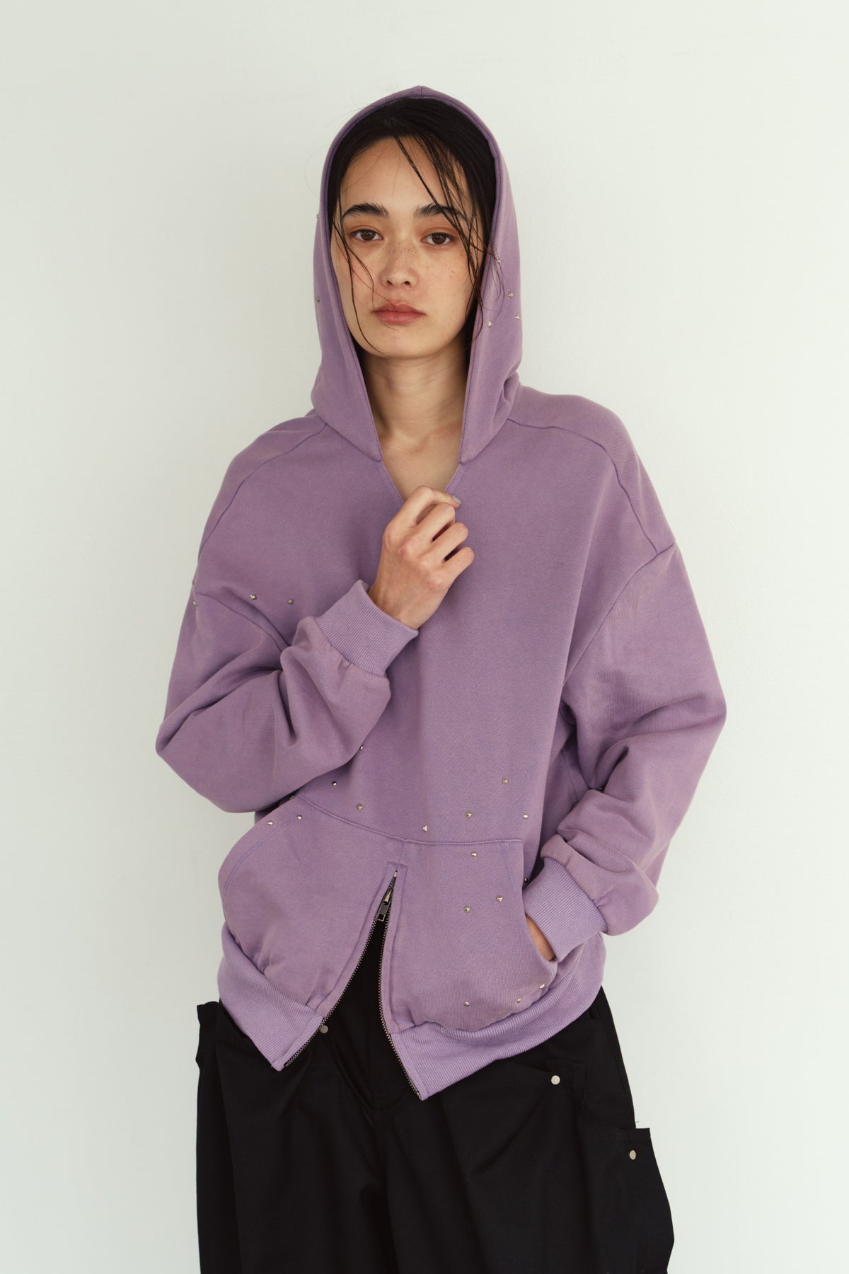 studded hoodie top/purple