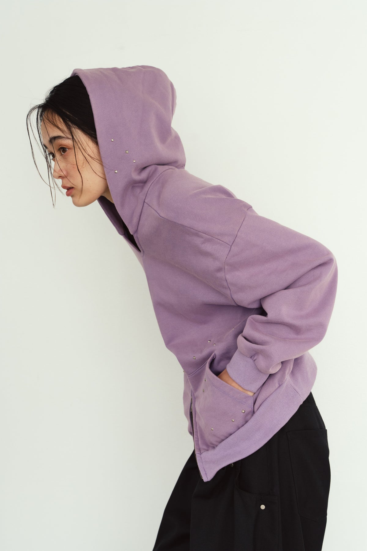 studded hoodie top/purple