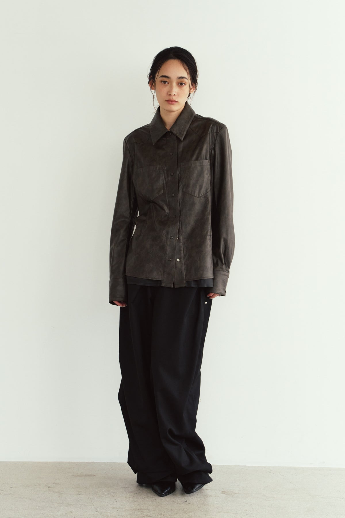 raw edge shirt/leather