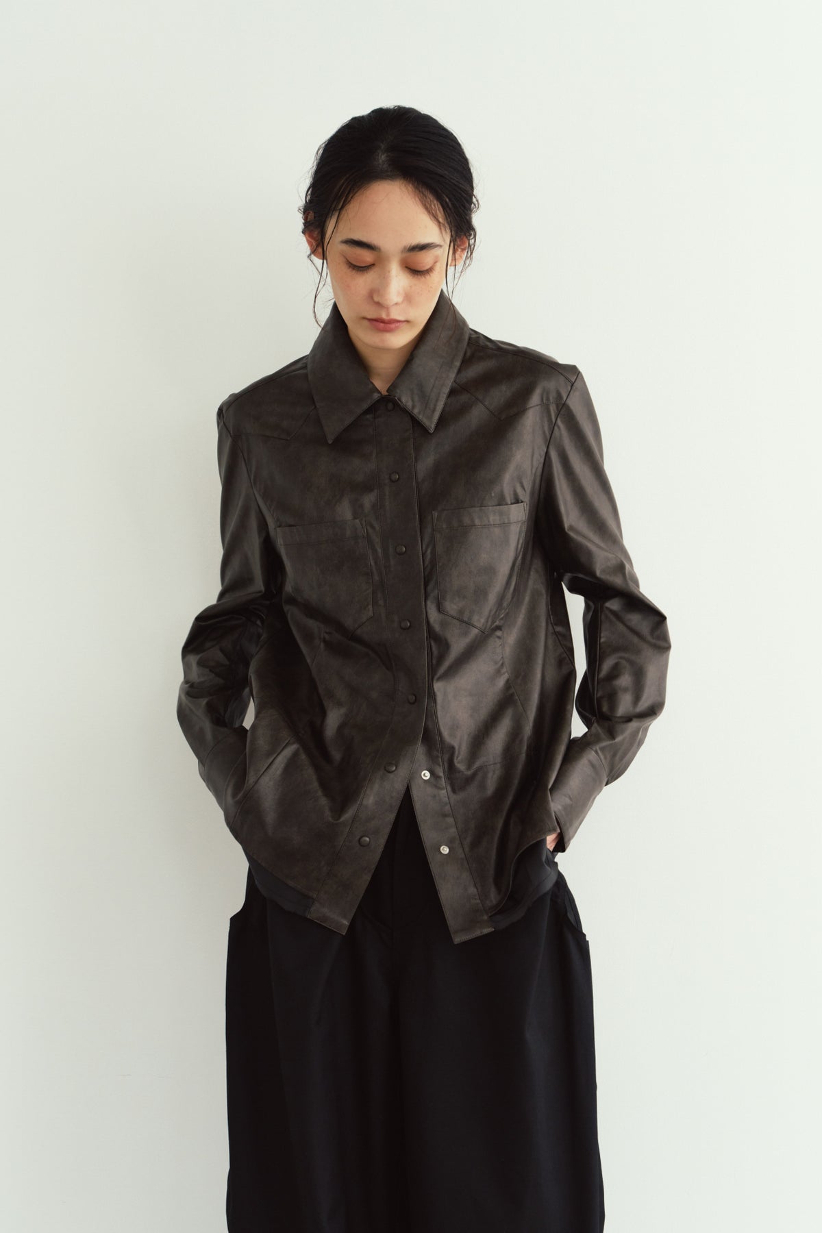 raw edge shirt/leather