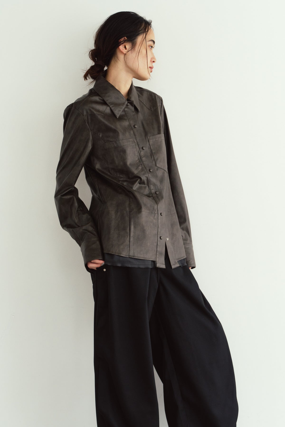raw edge shirt/leather