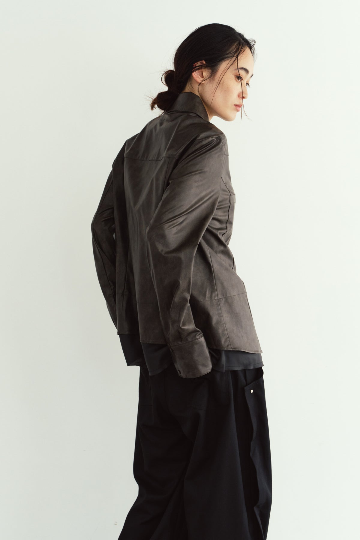 raw edge shirt/leather