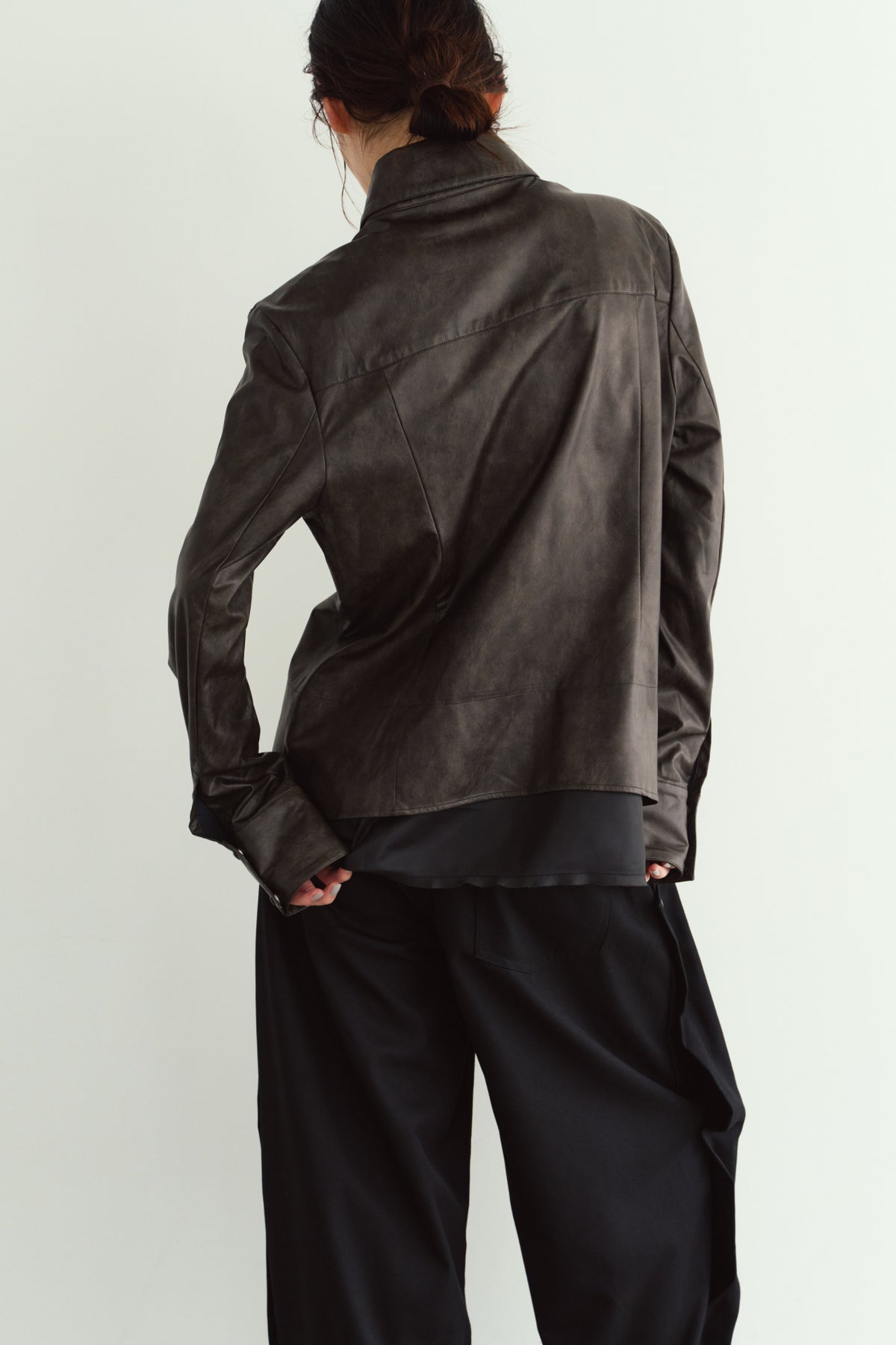 raw edge shirt/leather