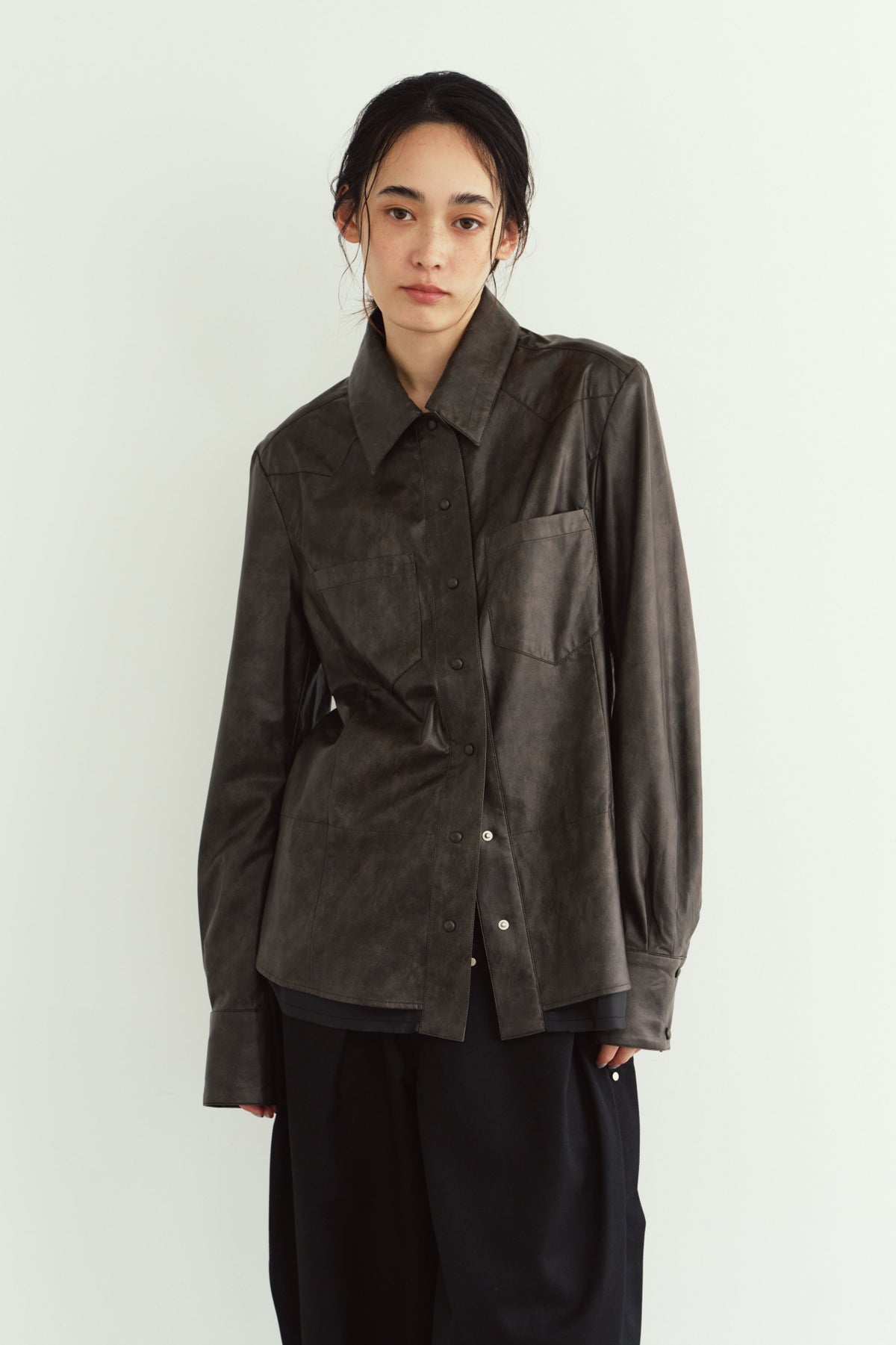 raw edge shirt/leather