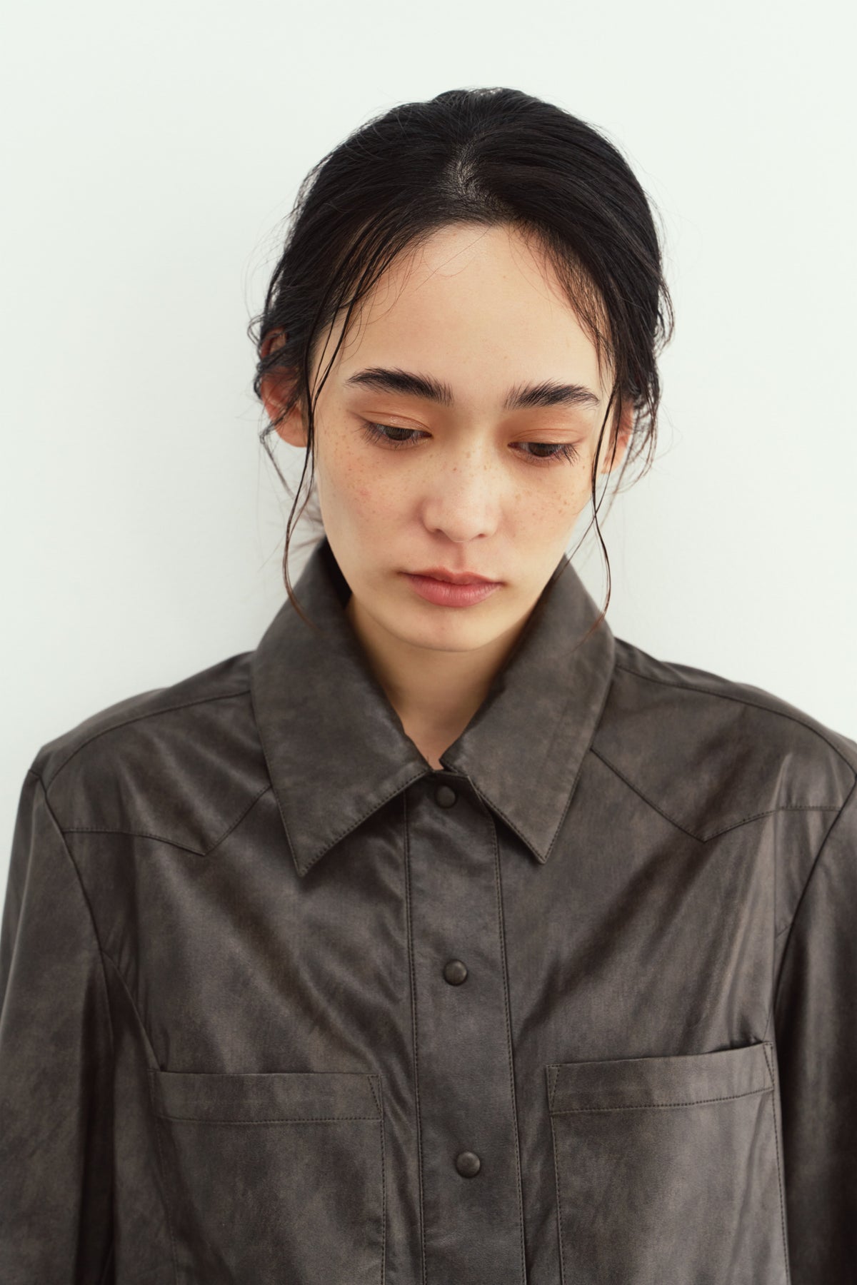 raw edge shirt/leather