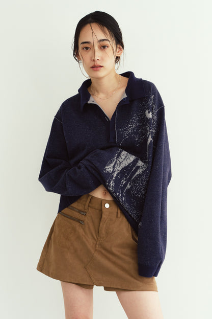 reversible jacquard polo knit(unisex)/navy