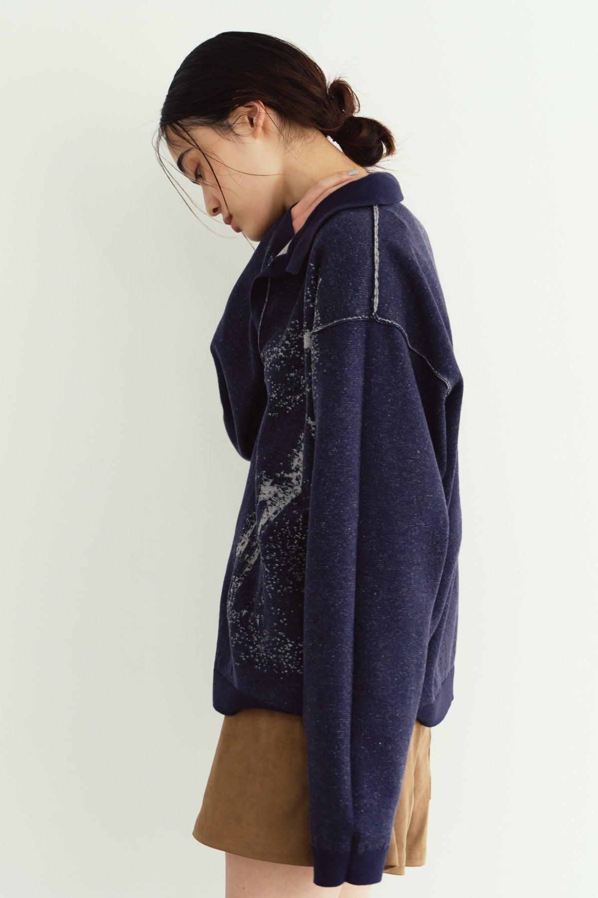 reversible jacquard polo knit(unisex)/navy