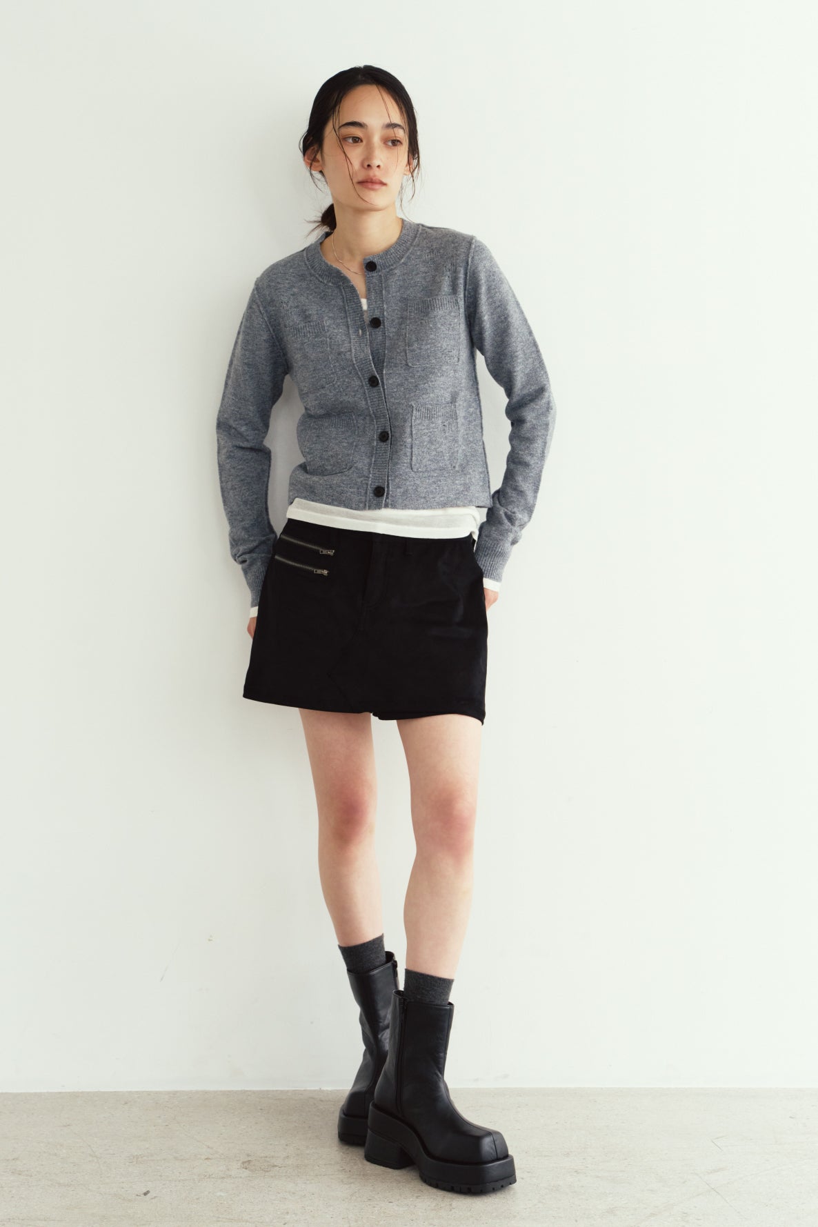 damaged pocket knit/gray