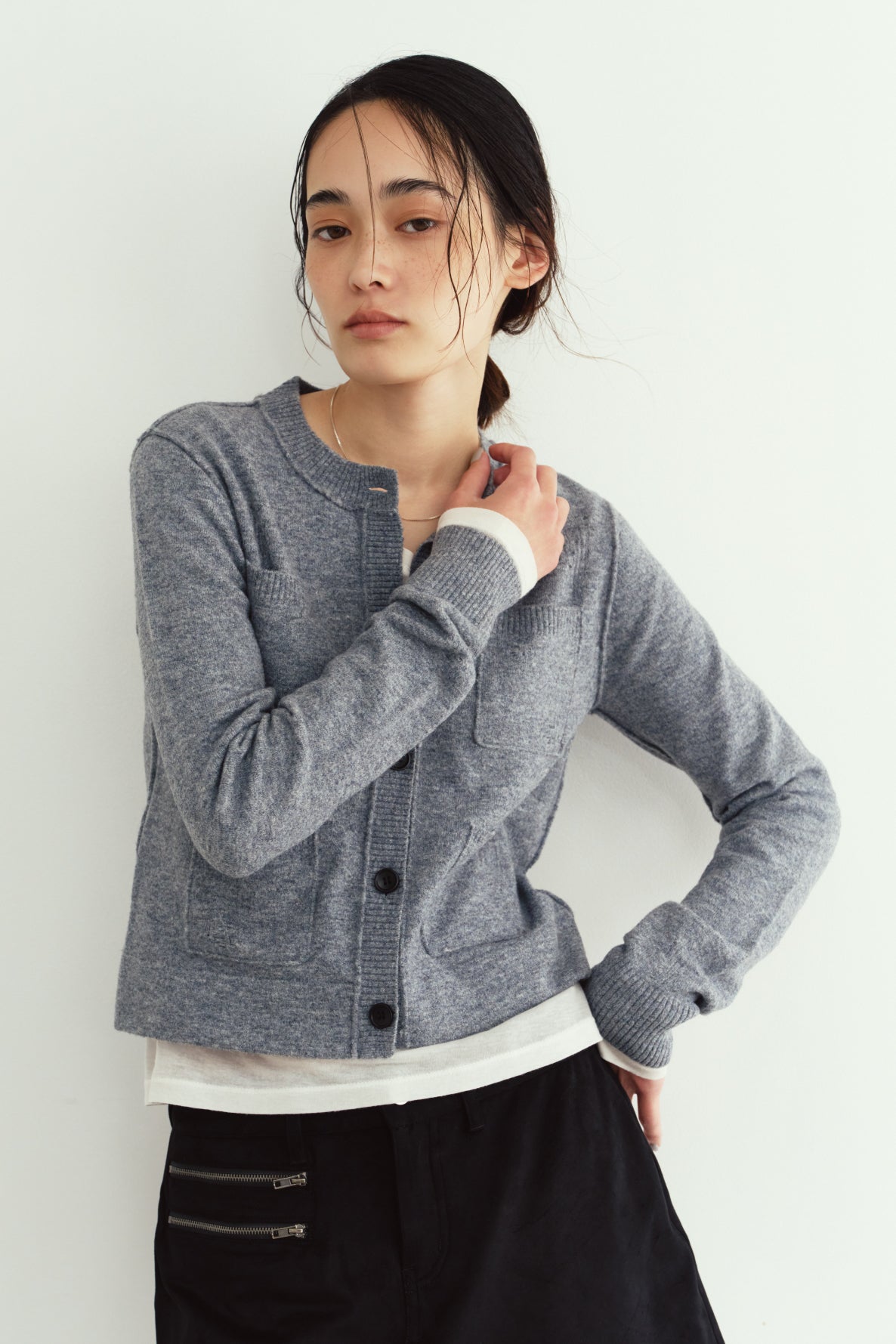 damaged pocket knit/gray