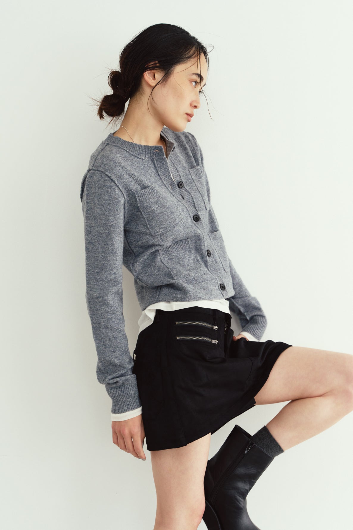 damaged pocket knit/gray
