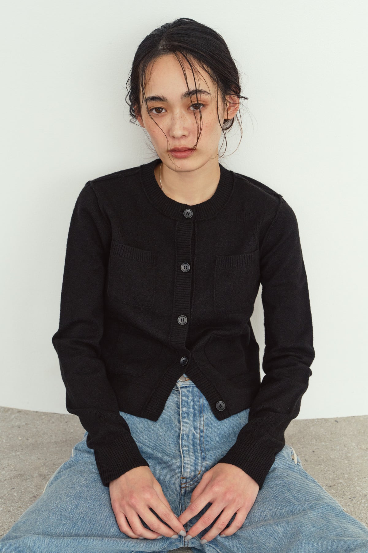 damaged pocket knit/black