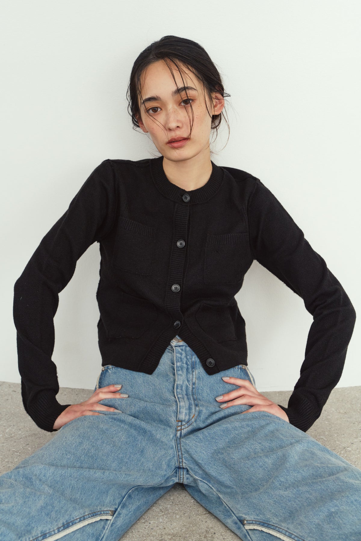 damaged pocket knit/black