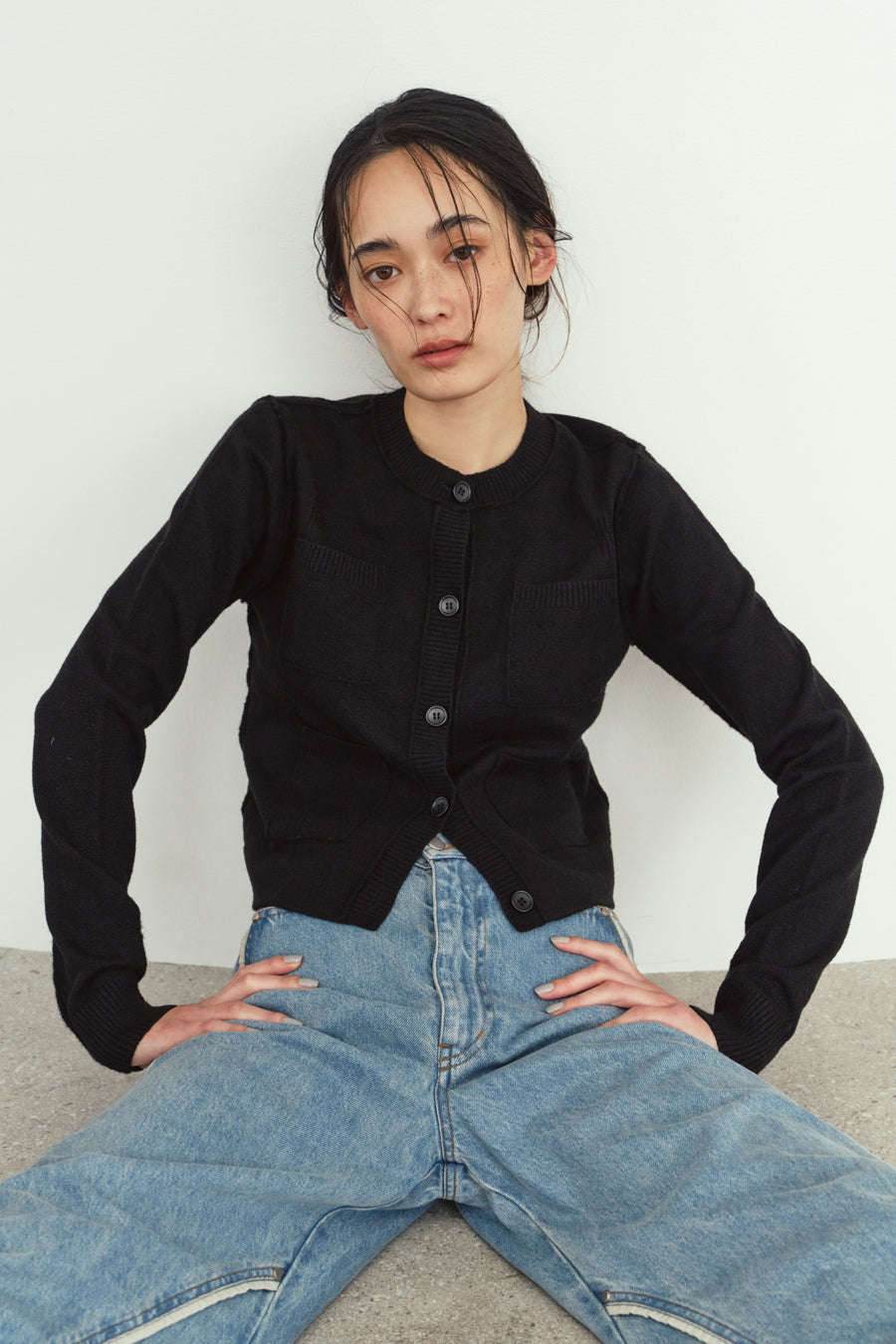 damaged pocket knit/black