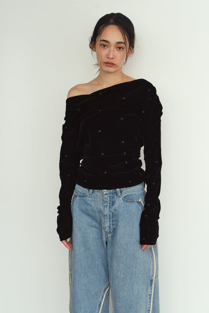 off shoulder velour top/black