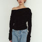 off shoulder velour top/black
