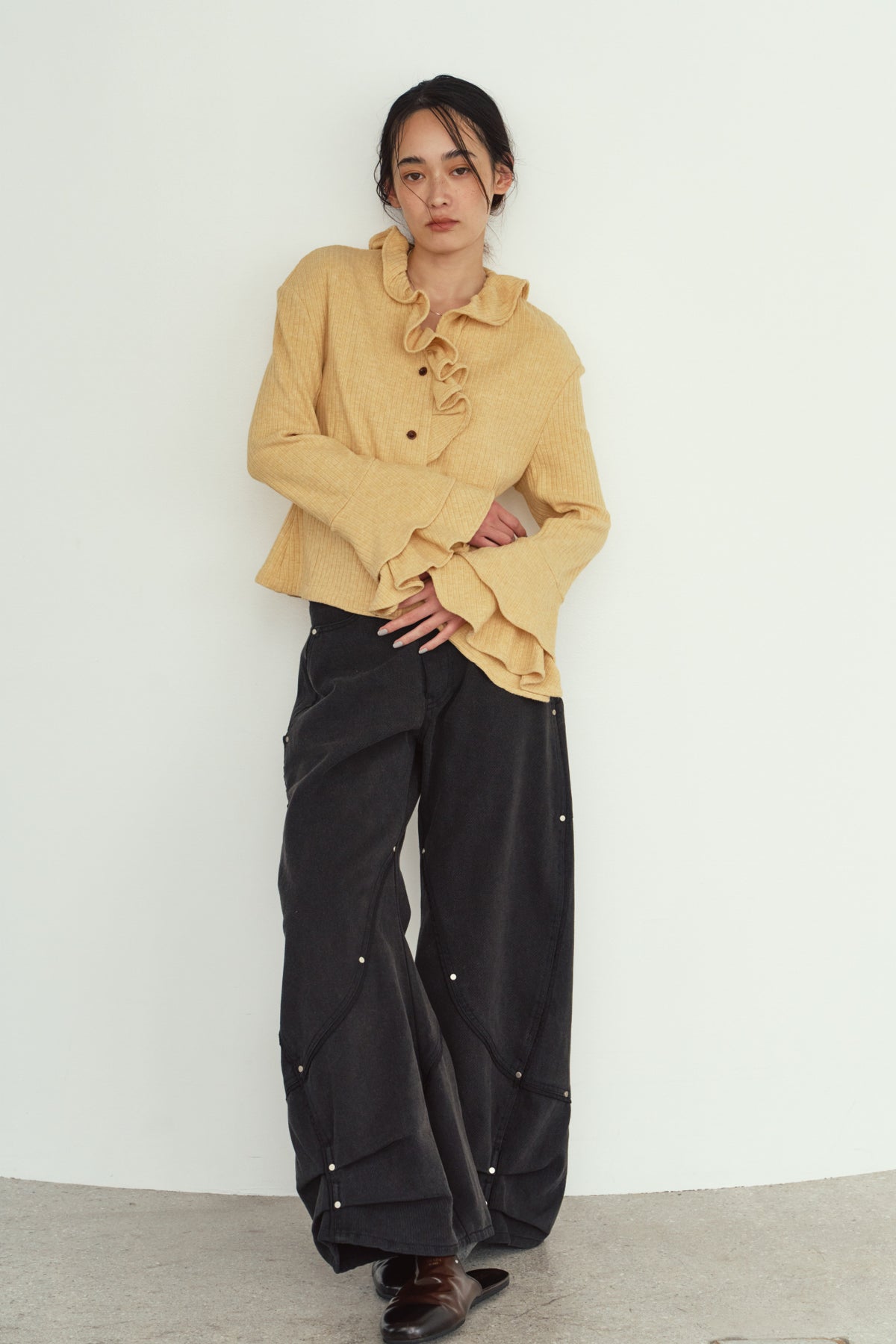 curve utility denim pants(unisex)/black