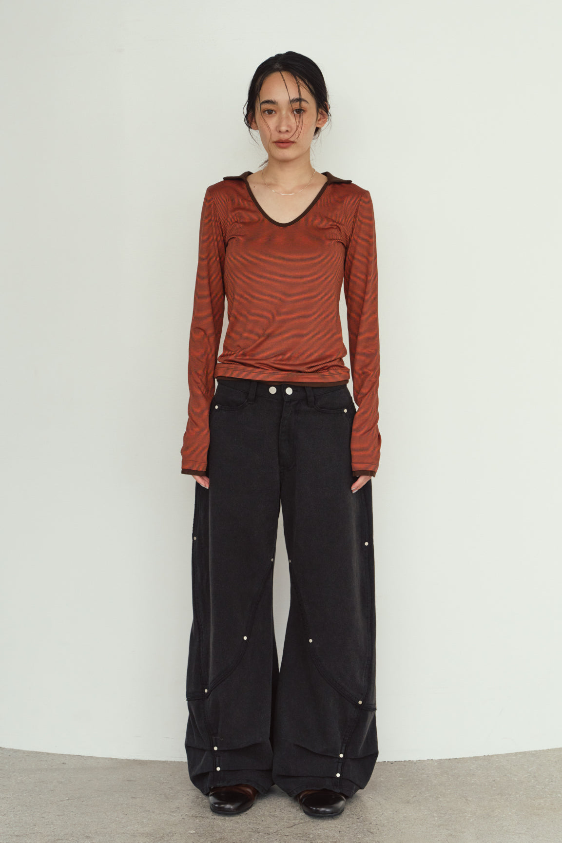 u-neck slim top/orange