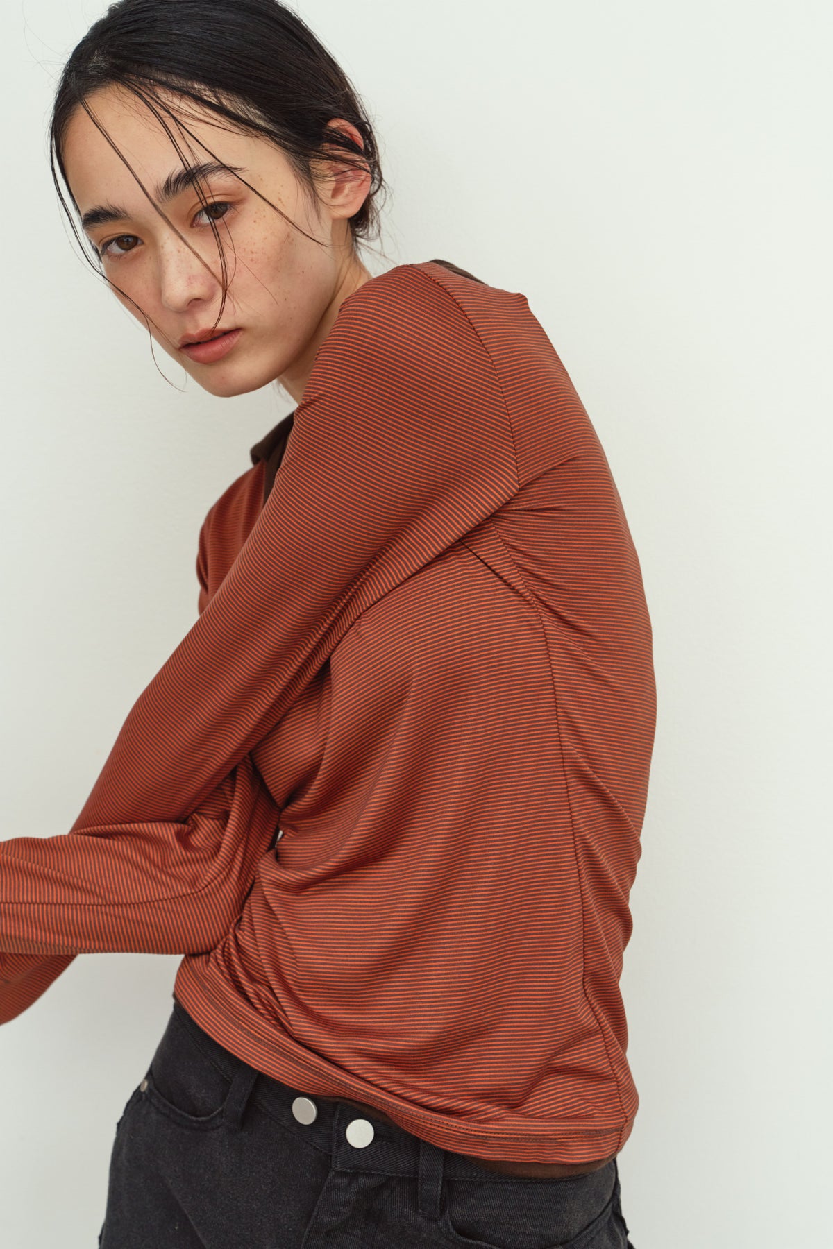 u-neck slim top/orange