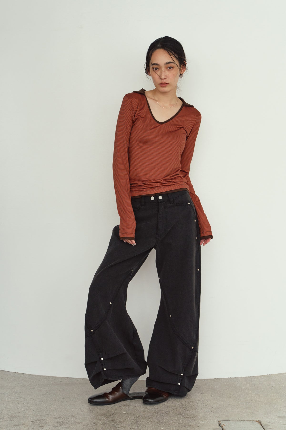 u-neck slim top/orange