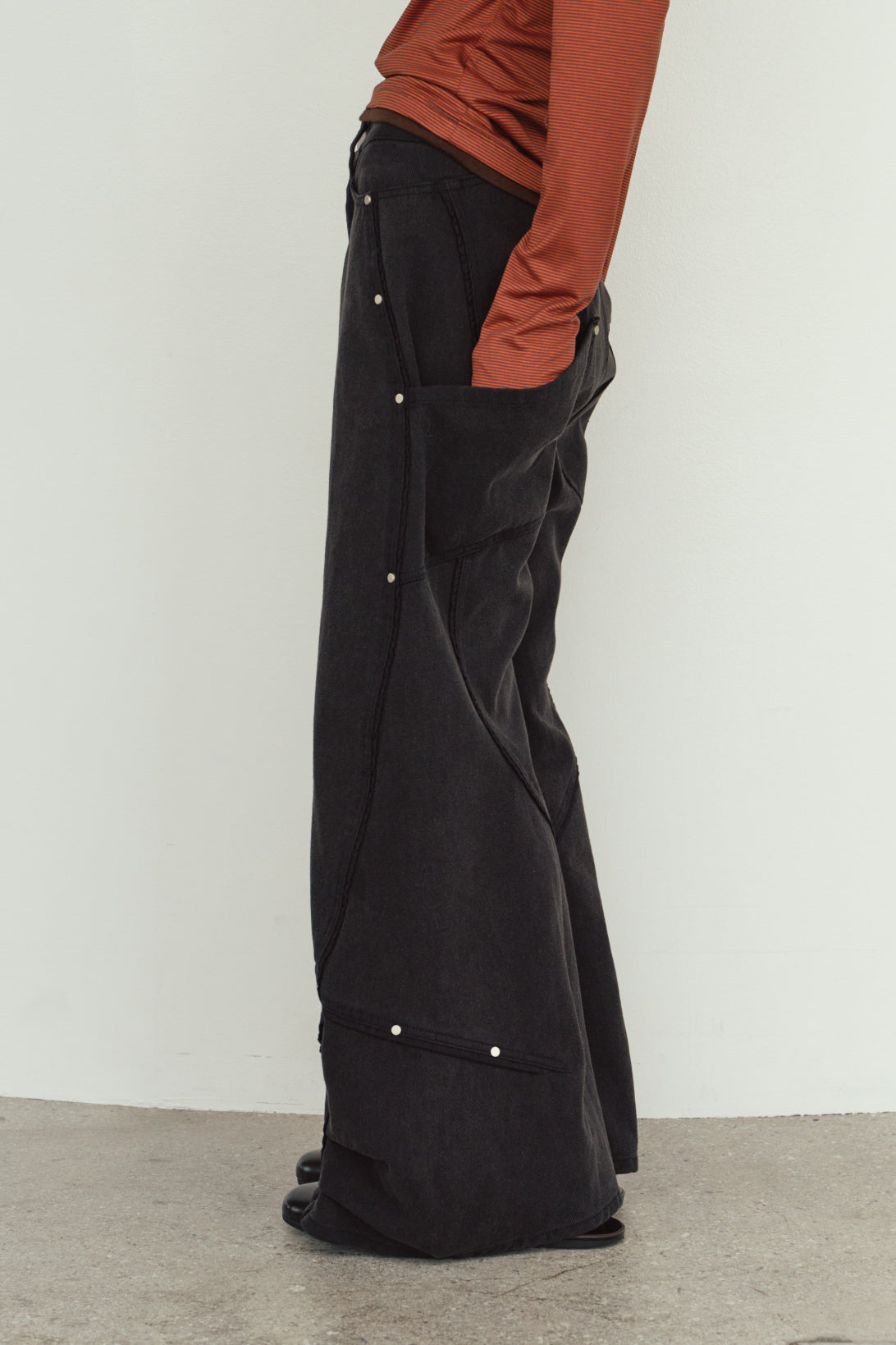 curve utility denim pants(unisex)/black